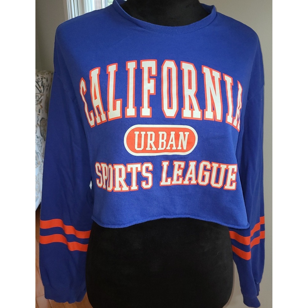 H&M‎ DIVIDED Blue California Urban Sports League Themed Crop Top Sz Sm Sporty